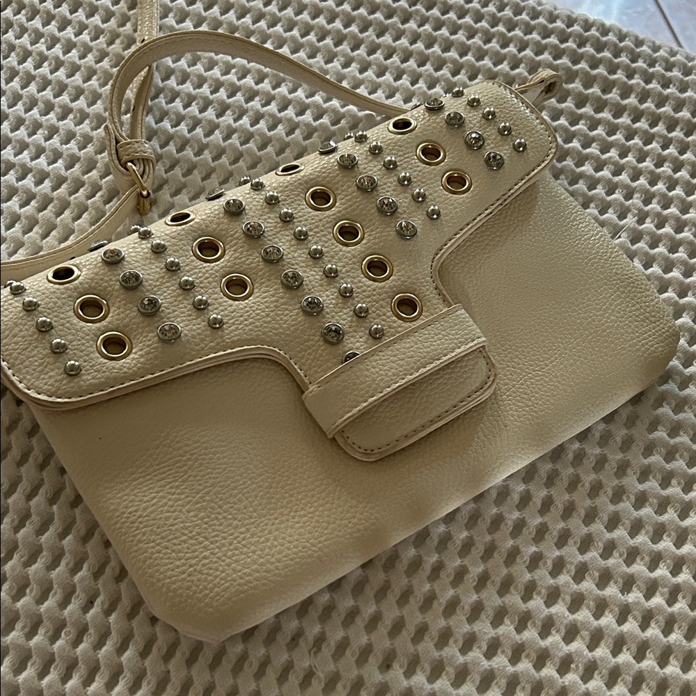 Elegant Cream Clutch with Gold Studs